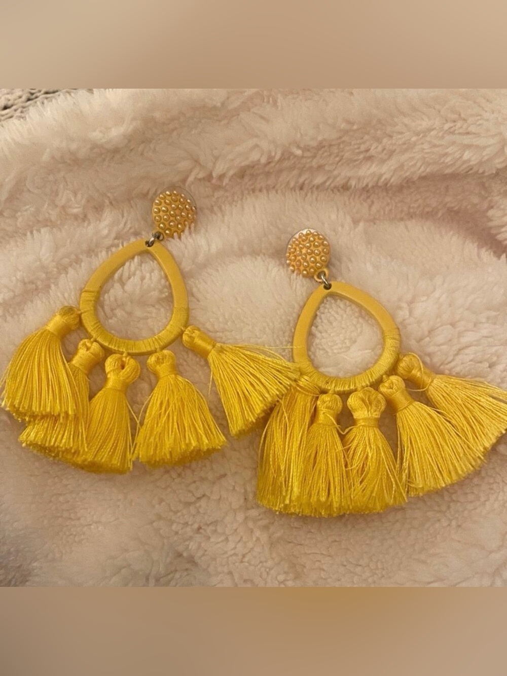 Yellow Tassel Hoop Drop Earrings - Women Jewelry